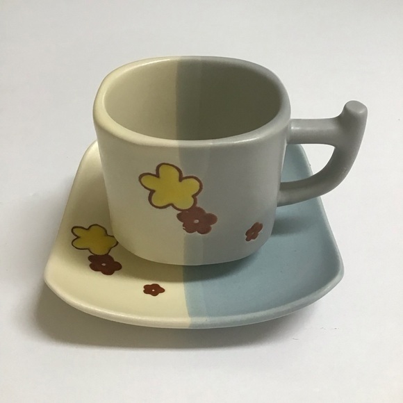 Japanese Pottery Espresso Coffee Cup & Saucer Tea Cup Mod Cherry Blossom Floral - Picture 1 of 15